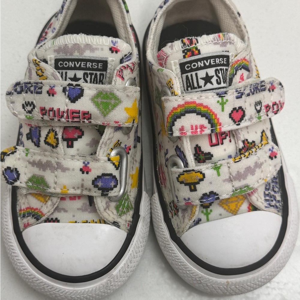 Toddler Girls Unisex Converse White Sneakers with Gaming Gamer Print